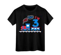 Boys Tshirt Name 3rd Birthday Boys Toddler Shirt - Custom Kids Name I'm Three Train - Turning 3 Years Old Third Natural Toddler Youth Graphic Tee Black