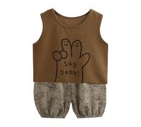 Boys Tshirts 11 12 Years Old Boys Comfortable and Breathable Set Cute Cartoon Printed Sleeveless Top Shorts Two Piece Set (Coffee, 7-8 Years)