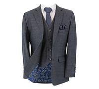Boys Tweed Check Charcoal Grey Suit Tailored Fit Wedding Pageboy Husky Sizes 3 Piece Set Size 14 Years