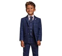 Boys Tweed Check Suit Slim Fit Retro, Dark Blue, Formal Wedding, 3 Piece, Set Age 2 Years