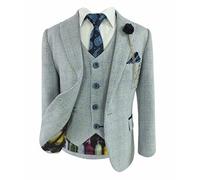 Boys Tweed Houndstooth Check Suit Slim Fit, Blue, 3 Piece Caridi Age 3 Years