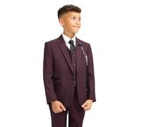 Boys Tweed Houndstooth Check Suit Slim Fit, Burgundy Wine, 3 Piece Caridi Age 9 Years