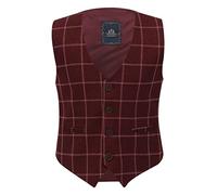 Boys Tweed Windowpane Check Maroon-Burgundy Waistcoat Cotton Slim Fit Retro Smart Casual Dress Single Breasted Vest Size 3 Years