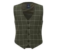 Boys Tweed Windowpane Check Sage Green Waistcoat Cotton Slim Fit Retro Smart Casual Dress Single Breasted Vest Size 14 Years