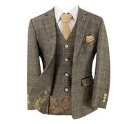 Boys Tweed Windowpane Check Suit Beige Wedding Pageboy Formal 3 Piece Set Age 14 Years