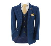 Boys Tweed Wool Suit Slim Fit, Blue, Wedding, 3 Piece Orson, Age 15 Years