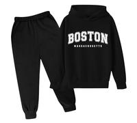 Boys Unisex Tracksuit Hoodie and Loose Sweatpants Bottom Kids Sweatshirt Long Sleeve Plain 2 Piece Activewear Fleece Hooded Zip Up Gaming Gifts for Multiple Colors, Sizes Black