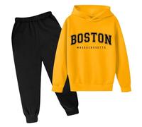 Boys Unisex Tracksuit Hoodie and Loose Sweatpants Bottom Long Sleeve Pullover Plain 2 Piece Activewear Fleece Hooded Zip Up Festival Costume Multiple Colors, Sizes Yellow