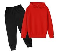 Boys Unisex Tracksuit Hoodie Trousers 2Pcs Hoodies Top Clothes Set Girls Casual Fleece Hooded Zip Up 2 Piece Fall Winter Outfit for Children Age 2-13 Years Red