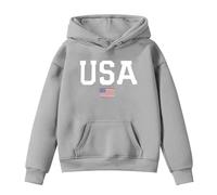 Boys USA Sweatshirt with Drawstring American Flag Oversized Graph Letter Pullover Hoodie Long Sleeve Loose Fit Teen Clothes Holiday Festival Athletic Wear (Grey, 3-4 Years)