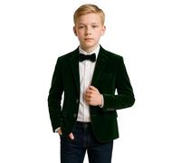 Boys Velvet Slim Fit Hackney Dark Green Blazer Formal Wedding Dinner Birthday Winter Jacket Age 8 Years UK