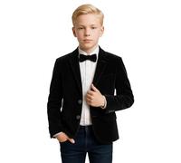 Boys Velvet Slim Fit Hackney Matt Black Blazer Formal Wedding Dinner Birthday Winter Jacket Age 12 Years UK