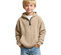 Boys Waffle Half Zip Hoodies Kids Casual Long Sleeve Knit Hooded Top Soft Textured Pullover with Front Pocket for Boys Activewear Sporty Training Running Exercise UK Jumper 13-14 Years Khaki
