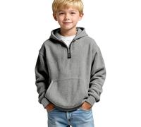 Boys Waffle Half Zip Hoodies Kids Casual Long Sleeve Knit Hooded Top Soft Textured Pullover with Front Pocket for Boys Activewear Sporty Training Running Exercise UK Jumper 13-14 Years Light Gray