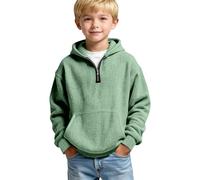 Boys Waffle Half Zip Hoodies Kids Casual Long Sleeve Knit Hooded Top Soft Textured Pullover with Front Pocket for Boys Activewear Sporty Training Running Exercise UK Jumper 13-14 Years Light Green