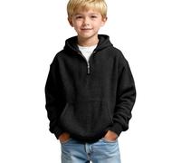 Boys Waffle Half Zip Hoodies Kids Casual Long Sleeve Knit Hooded Top Soft Textured Pullover with Front Pocket for Boys Activewear Sporty Training Running Exercise UK Jumper 11-12 Years Black