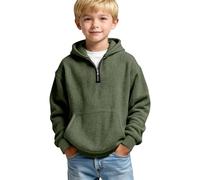 Boys Waffle Half Zip Hoodies Kids Casual Long Sleeve Knit Hooded Top Soft Textured Pullover with Front Pocket for Boys Activewear Sporty Training Running Exercise UK Jumper 13-14 Years Army Green