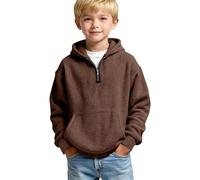 Boys Waffle Half Zip Hoodies Kids Casual Long Sleeve Knit Hooded Top Soft Textured Pullover with Front Pocket for Boys Activewear Sporty Training Running Exercise UK Jumper 13-14 Years Brown