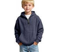 Boys Waffle Half Zip Hoodies Kids Casual Long Sleeve Knit Hooded Top Soft Textured Pullover with Front Pocket for Boys Activewear Sporty Training Running Exercise UK Jumper 7-8 Years Navy