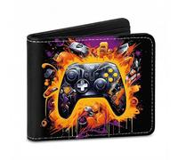 Boys Wallet Graffiti Game Style Controller Design Bifold PU Wallet with Compact Storage for Daily Use Look with Game Controller Perfect for Daily Use and Travel Scenarios Teenagers Girls School