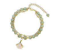 Boys Watch with Hetian Jade Gold Leaf Bracelet Natural Gold Branch Jade Women Leaf Gift Golden Branches and Jade Leaves Bracelet Gingko Leaf Double Layer Bracelet Watches for Blind (Gold, One Size)