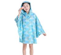 Boys Waterproof Poncho Polka Dot Long Sleeve Oversized Button Rain Jacket with Hooded Boys Girls Reusable Pocket Cover Rain Coat Kids Summer Lightweight Casual Puddle Suit (Light Blue, 5-8 Years)