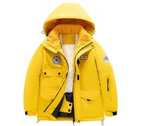 Boys Waterproof Ski Jacket Kids Winter Puffer Coat Windproof Snow Coat With Quilted Thickened Fleece Lined Hooded Outerwear Comfy Down Clothes (Yellow, 5-6 Years)