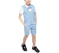 Boys Wedding Suit Gentleman Outfits Birthday Tuxedo Formal Suit 2-13 Years Child Shorts Set Plaid Page Boy Summer Suits Set Formal Clothes Sets Kids Waistcoat Suit for Party Prom Wedding Baptism