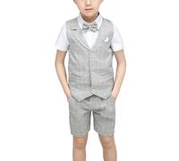 Boys Wedding Suit Gentleman Outfits Birthday Tuxedo Formal Suit 2-13 Years Child Shorts Set Plaid Page Boy Summer Suits Set Formal Clothes Sets Kids Waistcoat Suit for Party Prom Wedding Baptism