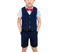 Boys Wedding Suit Gentleman Outfits Birthday Tuxedo Formal Suit 2-13 Years Child Shorts Set Plaid Page Boy Summer Suits Set Formal Clothes Sets Kids Waistcoat Suit for Party Prom Wedding Baptism