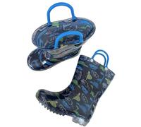 Boys Wellies Size 8 Big Kids Blue Cartoon Pattern Wellies Non Slip Wellie with Easy On Handle Wide Fit Waterproof Rain Boots Water Resistant Rubber Shoe Outdoor Play School Gear