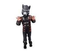 Boys Werewolf Halloween Costume with Muscle Chest & Eva Digit Printed Mask - Kids All-in-One Jumpsuit - 4-6 Years