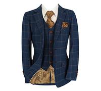 Boys Windowpane Check Tailored Fit Navy Blue Suit Pageboy Formal Business Wedding 3 Piece Set Age 5 Years