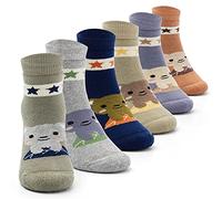 Boys Winter Socks Kids Warm Socks Squirrel Pattern Thermal Socks for Boys 6 Pairs, Mix Bear 9107B, 8- 10 Years