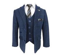 Boys Wool Blend Herringbone Check Tweed Suit, Slim Fit Retro Occasion Outfit 3 Piece Carnegi, Age 9 Years