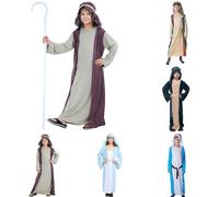 Boys Xmas Nativity Villager Costume Attire Shepherd Townspeople Joseph Innkeeper Outfit Christmas Nativity Play Fancy Dress for Kids Age 3-13 Years