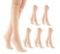 BOYSSPAA 5 Pairs Pop Socks Women Knee High Breathable Knee High Socks for Women with Reinforced Toes Knee High Tights Anti-Pressure Band Knee High Trouser Socks (UK, Alpha, One Size, 5, nude)