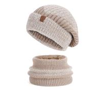 BOYSSPAA Knit Hat and Scarf Set Women Winter Thick Warm Beanie and Neck Warmer for Cold Weather Soft Fleece Lined Stylish Chunky Knit (Khaki)