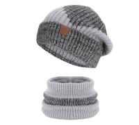 BOYSSPAA Knit Hat and Scarf Set Women Winter Thick Warm Beanie and Neck Warmer for Cold Weather Soft Fleece Lined Stylish Chunky Knit (Grey)