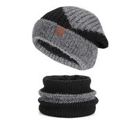 BOYSSPAA Knit Hat and Scarf Set Women Winter Thick Warm Beanie and Neck Warmer for Cold Weather Soft Fleece Lined Stylish Chunky Knit (Black)