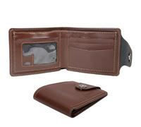 BOYSSPAA Leather Button Wallet Credit Card Holder Men's Wallet Magnetic Button Layered Transparent ID Card Holder Slim (Brown)