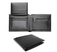 BOYSSPAA Men's Carbon Fiber Bifold Wallet with RFID Blocking Feature, Multiple Credit Card Slots, Zippered Coin Pocket, and a Hidden Photo Frame Card Holder(Black)
