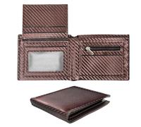 BOYSSPAA Men's Carbon Fiber Bifold Wallet with RFID Blocking Feature, Multiple Credit Card Slots, Zippered Coin Pocket, and a Hidden Photo Frame Card Holder (Brown)