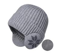 BOYSSPAA Winter Beanie for Men with Earflaps，Unisex Thick Warm Knit Hat with Ear Flaps，Fleece Lined Woolly Hats for Outdoor Activity(UK, Alpha, One Size, Light Gray)