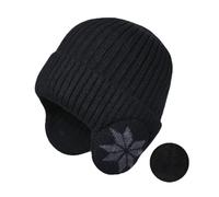 BOYSSPAA Winter Fleece Line Beanie Knit Hats with Ear Flaps for Men Women Warm Thermal Stocking Caps for Outdoor Cold Weather(UK, Alpha, One Size, Black)