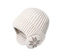 BOYSSPAA Winter Fleece Line Beanie Knit Hats with Ear Flaps for Men Women Warm Thermal Stocking Caps for Outdoor Cold Weather(UK, Alpha, One Size, White)