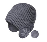 BOYSSPAA Winter Fleece Line Beanie Knit Hats with Ear Flaps for Men Women Warm Thermal Stocking Caps for Outdoor Cold Weather(UK, Alpha, One Size, Dark Grey)