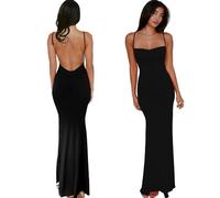 BOYSSPAA Woman Backless Bodycon Maxi Dress Elegant Curvy Sleeveless Spaghetti Strap Long Bodycon Dress for DailyOutings,Party,Dinner,Date,Birthdays (UK, Alpha, S, Regular, Regular, Black)