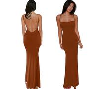 BOYSSPAA Woman Backless Bodycon Maxi Dress Elegant Curvy Sleeveless Spaghetti Strap Long Bodycon Dress for DailyOutings,Party,Dinner,Date,Birthdays (UK, Alpha, M, Regular, Regular, Brown)