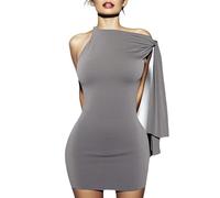 BOYSSPAA Women's Elegant Bodycon Mini Dress Tie-Shoulder Sleeveless Summer Short Body con Dresses for Ladies Casual Cocktail Wedding Guest Going Out (UK, Alpha, M, Regular, Regular, Grey)